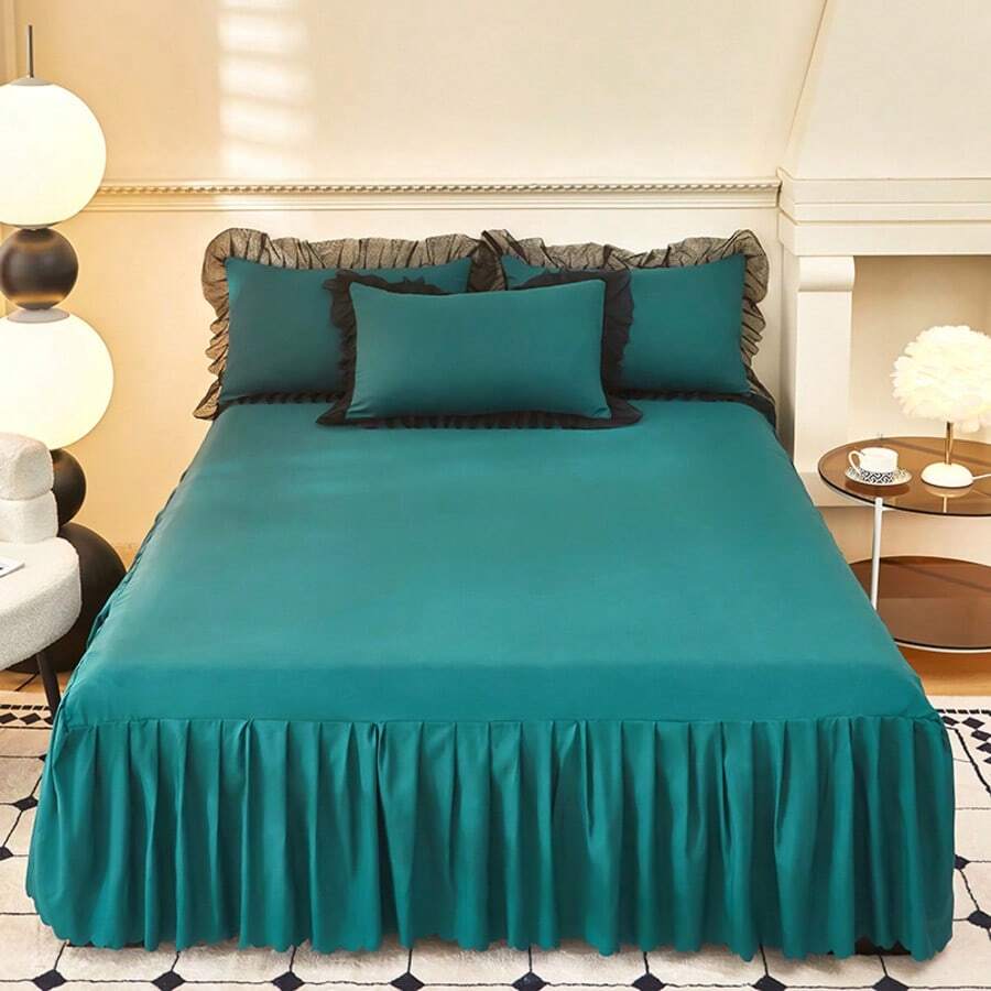 1pc Ruffled Soft Brushed Bed Skirt (Pillow Case Not Included) - Dark Green - View 1