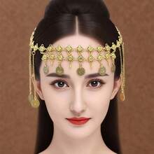 1件式双层头饰，百搭配饰，肚皮舞镀金硬币流苏头带，中东阿拉伯新娘头饰 - 均碼 - 查看 2