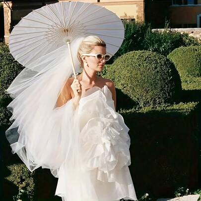 1/6/10支装白色纸伞，适用于婚礼派对装饰、婚礼餐桌中心装饰、新娘道具、花瓶和插花配件、摄影道具、DIY绘画用品（推杆颜色和材质随机，不影响使用或美观）