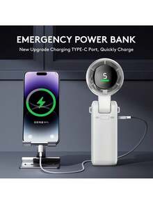 Tangle-Free Foldable Handheld Fan -5-Speed AdjustablePersonal Fan With 5000mAh Battery, USBRechargeable Travel, Camping, Office &Outdoor Activities Spring Gift Party - White - View 5