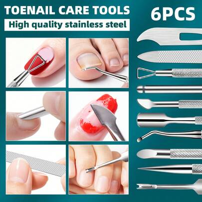 J·FOCUS 6pcs Premium Stainless Steel Foot Care Tool Kit - Ingrown Nail & Dead Skin Repair Set (Includes Portable Storage Box), Fragrance-Free Home & Travel Care Set, Great Gift