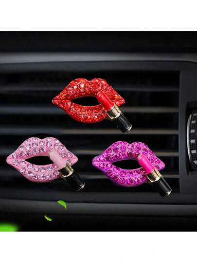 Clip de aromaterapia para salida de aire del coche, clips con forma de labios rojos de diamante, clips de perfume, ambientador de aroma, accesorio de interior para automóvil