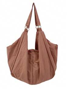 Large Capacity Solid Color Shoulder Bag, Waterproof Nylon Material, Minimalist Unisex Crossbody Bag, Zipper Closure, Casual Versatile Tote Bag Suitable For Work, Study, Travel - Rusty Rose - View 6