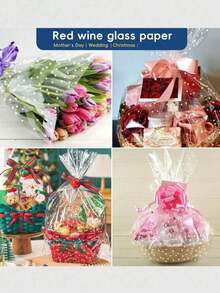 1卷白色点状图案透明玻璃纸，长度6/10/30米，1卷加宽透明玻璃纸包装卷，加厚透明礼品篮包装膜 - 适用于包装面包、糖果、月饼、零食、礼品 - 查看 7