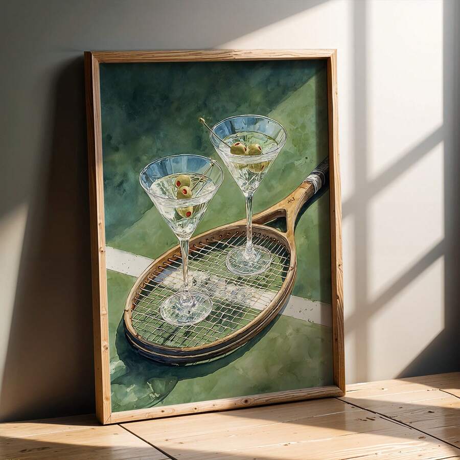 1pc Vintage Poster | Country Pink Tennis Club Themed Canvas Painting, Martini Chic Cocktail Art Print, Ideal For Bedroom, Hallway, Living Room Decor, Perfect Housewarming Gift, Frame Not Included - C - View 1