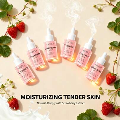 草莓牛奶面部精华，改善干燥、暗沉，提亮肤色，淡化色斑、瑕疵和细纹，深层补水滋养，质地轻盈不油腻，男女皆宜，送礼或日常使用皆可。