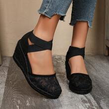 Breathable Backless Criss-Cross Elastic Casual Rope Wedge Sandals For Women - All Black - View 7