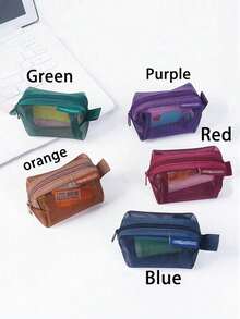 1个小型手提包，方形网状零钱包，迷你钥匙包，耳机包，化妆包，数码包，透明收纳袋，便携式化妆包，拉链收纳袋，零钱、钥匙和卡片收纳袋，适合存放口红、化妆刷、护肤品、小物件，居家、度假、节日（万圣节、圣诞节）等场合，多功能用途 - 彩色 - 查看 4