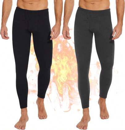 2-Pack Thermal Underwear Pants For Men, Fleece Lined For Cold Weather