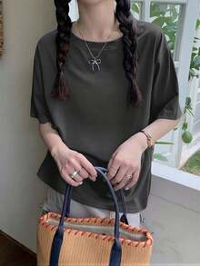 Domestic Shipping. New For Fall. Black Long-Sleeved T-Shirt For Women. Printed, Loose-Fitting, Korean-Style Top. Fall Clothing. Y2K Top. Korean Casual. Oversized. - 深灰色 - 查看 2