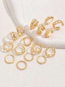 16pcs/Set Punk Style Rings Set, Vintage Geometric Rings Set For Women, Fashionable Personalized Jewelry Gift, Suitable For Daily Outfit And Party Accessories - Gold - View 4