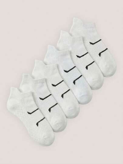 Driftmere 5双男士白色运动船袜，隐形袜，拼色条纹，透气，适合日常运动穿着