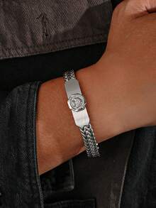 1pc Vintage Stainless Steel Tree Of Life Element Chain Bracelet, Gift For Men - Silver - View 2