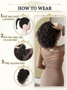 Curly Hair Ponytail Extension 14in Claw Drawstring Ponytail Fake Hair Pieces Bleach Blonde With Brown Highlights High Pony Tails Hair Extensions Synthetic Friendly Fiber For Women - Multicolor - View 7