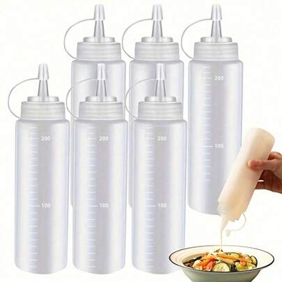 3pcs 8oz Condiment Squeeze Bottles, Plastic Caps With Rotating Measurement Markings, Dispenser Containers For Ketchup, Mustard, BBQ Sauce, Salad Dressing, Olive Oil, Suitable For Heavy-Duty Restaurant Use