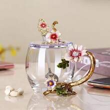 Enamel Color Glass Mug With Lid, Heat-Resistant Tea Cup, Flower Tea Cup, Gift For Teacher - Multicolor - View 7