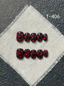 Handmade High-Quality Short Press-On Nails, Original Dark Flame Design - Red - View 2
