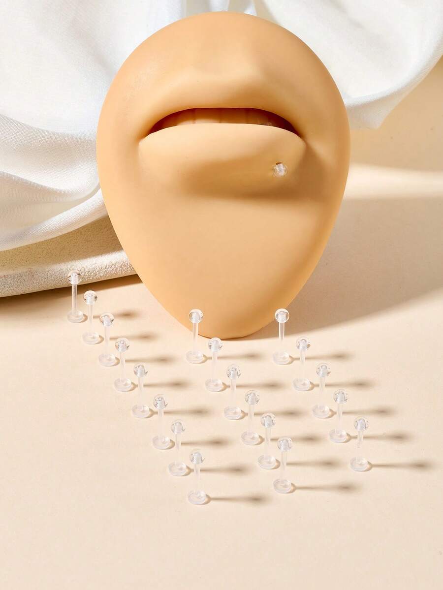 20个透明唇钉唇钉杆固定器6/8/10/12mm透明柔性耳骨耳屏穿孔杆 - 無色 - 查看 1