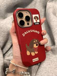 1个可爱卡通狗皮套，适用于苹果 17/16/15/14/13/12/11/17 Pro/16 Pro Max/16 Pro/16 Pro/16 Pro/16 Pro/16 Pro/15 Pro Max/15 Pro，防震磨砂边框保护套 - 紅色 - 查看 2