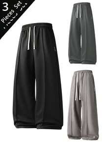 3pcs Men's Casual Loose Straight Leg Outdoor Sports Pants For Spring & Summer - Black - View 10