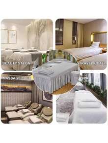 纯色美容院床裙，仅适用于沙龙按摩床单、床罩、SPA美容床单，全覆盖带孔 - 彩色 - 查看 6