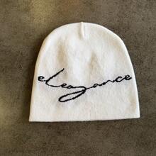 1pc Minimalist "Elegance" White Letter Knit Beanie Hat, Versatile Fashionable Item For Autumn/Winter - Knitted Hat - View 5