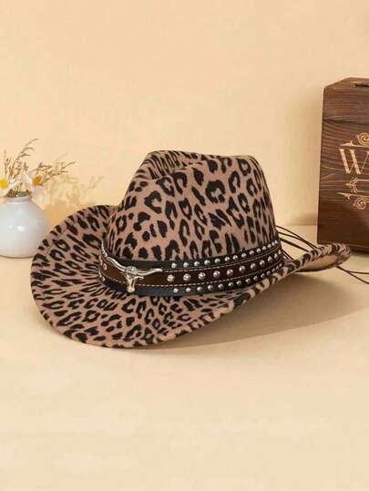 1. A Men's And Women's Universal Western Leopard Print Cowboy Hat With A Decorative Brim (Removable Accessory), A Stylish, Retro And Handsome Hat, Suitable For Outdoor Trips, Gatherings, Festivals, Parties And Halloween.