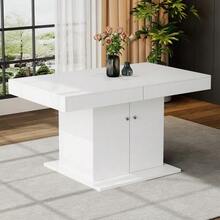 Extendable Dining Table, L 140/180 X W 80 X H 76 Cm, Dining Table With Storage, Rectangular Table, Coffee/Leisure Table, Multifunctional Space-Saving Table, Automatic Telescopic Table, White - White - View 2