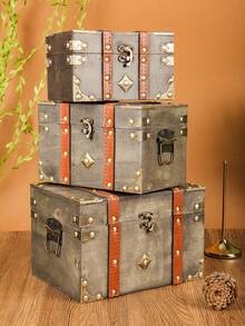 QINBEIYOU Vintage European Style Dual Leather Watch & Jewelry Storage Box, Room Decor - Dark Grey - View 10