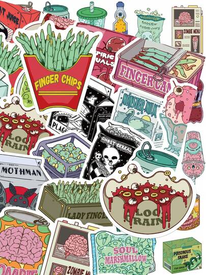 50PCS Zombie Food Stickers Fashion Personalized Creative DIY Fine Decorative Stickers Scrapbook Laptop Luggage Guitar Water Cup Phone Case Popular Decals