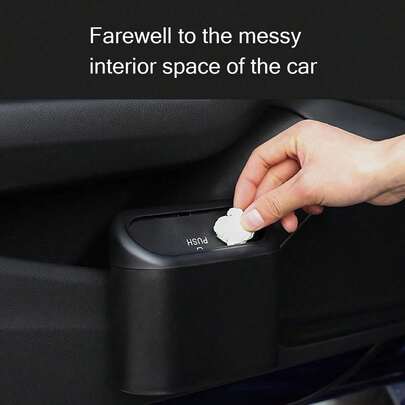 1pc Car Trash Can Organizer Box, Door Mounted Covered Storage Bin, Multifunctional Mini Container