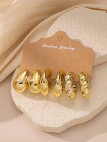 6-18件/套 女士轻盈CCB材质大几何水滴耳环套装，时尚街头风，适合日常、派对和度假佩戴，是送给朋友和情侣的理想生日礼物 - 金色 - 查看 11