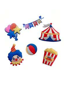 1个马戏团主题软橡胶人偶蛋糕装饰摆件，包括小丑、大象、狮子和帐篷，适合儿童生日派对装饰。非玩偶。仅供装饰。请远离儿童。 - 彩色 - 查看 15