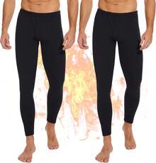 2-Pack Thermal Underwear Pants For Men, Fleece Lined For Cold Weather - 01 - Black/Black - View 1