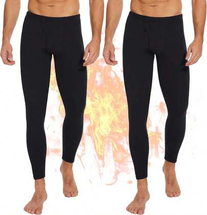 2-Pack Thermal Underwear Pants For Men, Fleece Lined For Cold Weather