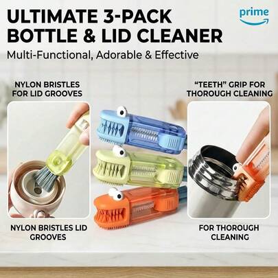 Juego de 3 cepillos con diseño de cocodrilo lindo, que incluye cepillo para botellas, cepillo para tazas, cepillo para ranuras, cepillo de limpieza multiusos portátil para la cocina, cepillo para botellas, cepillo para ranuras, cepillo para tapas de tazas, artículos de limpieza, herramientas de limpieza