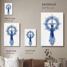 1 pza Arte de pared de verano azul, decoración de playa, cuadro de lienzo con marco, póster vintage, rueda, cuerda, elemento decorativo - Abstracto, decorativo, estilo minimalista, decoración para sala, dormitorio u oficina, incluye herrajes - Vertical - Lienzo enmarcado - Ver 10