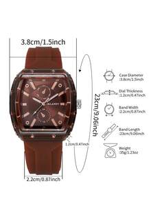 2pcs/Set Women's Silicone Watch With Barrel Shape Dial, Numeric Scale Dial, & Elegant Quartz Wristwatch + Heart-Shaped Bracelet (Watch Box Not Included) - Brown - View 5