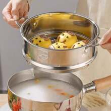 Nồi hấp cách thủy bằng thép không gỉ, tay cầm bằng gỗ, nồi nấu sữa chống bỏng, nồi nấu canh có bề mặt sần sùi, nắp kính, thích hợp cho bếp từ, nồi ăn dặm cho trẻ em. - Xem 3