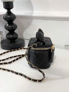 Bow Decor Girl Mini Fashionable Chain Crossbody Bag - Black - View 8