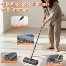 3 In 1 Long Handle Floor Scrub Brush With Squeegee And Tweezer Heavy Duty 90 Degree Stiff Bristle Push Broom For Patio Shower Garage Deck Tile Concrete Cleaning Supplies - 預設 - 查看 3