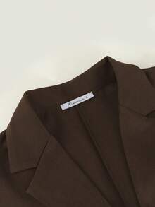 SHEIN Black Friday x Star Picks 女款收腰平領極簡風喇叭袖襯衫，休閒日常穿著，夏季長袖上衣，商務休閒春季風格 - 棕色 - 查看 3
