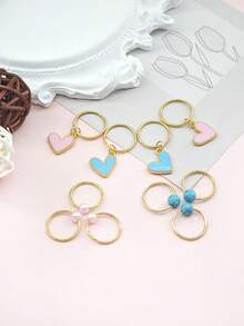 10件套粉蓝爱心串珠发圈套装，配仿绿松石 - 可调节发箍，波西米亚风发饰，适合女士辫子和脏辫 - 金色 - 查看 5