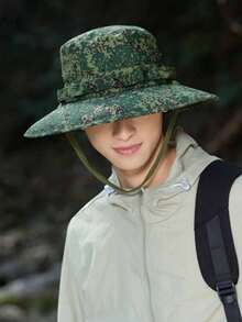 1pc Western Cowboy Style Outdoor Camping Sun Protection Fishing Hat, Men's Breathable Camo Hiking Tactical Hat, Spring/Summer - A - View 14