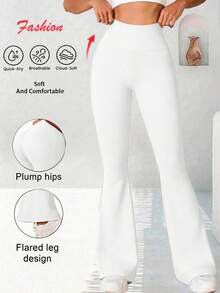 Women's Solid Color Flare Pants, Casual Yoga Pants, Back To School Season White Spring - White - View 2