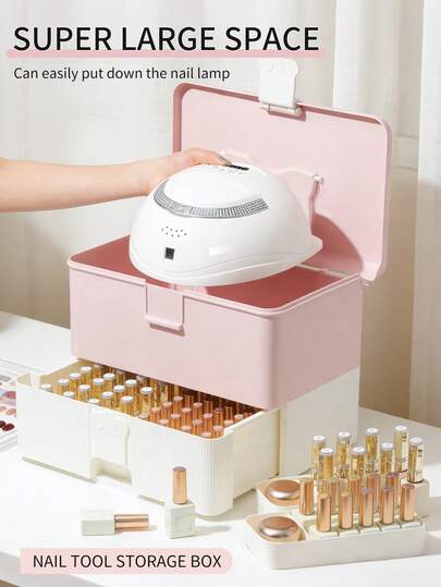 XEIJAYI 1pc Double Layer Plastic Handmade Storage Box, Multi-Functional Storage Box, Sewing Tool Box With Handle, Suitable For Art Supplies, Cosmetics, Nails And Hair Makeup Products Storage Box