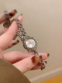 1pc Elegant Small Round Quartz Movement Silver-Tone White Dial Women's Watch, Suitable For Students/Adults/Gifts/Parties/Ladies - Silver - View 11