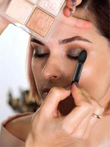 200 piezas de brochas desechables de doble punta para sombras de ojos, brochas de delineador de ojos de doble cara, herramientas de maquillaje - Negro - Ver 6