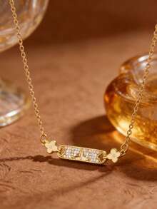 1件装奢华小众四叶花锁骨链，高端闪耀锆石项链，时尚设计，百搭钛钢项链，女士适用 - 項鍊 - 查看 4