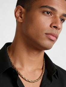 1pc Minimalist Punk Style Stainless Steel Necklace, Suitable For Men's Daily, Wedding, Party Wear, Holiday Gift - Gold - View 5